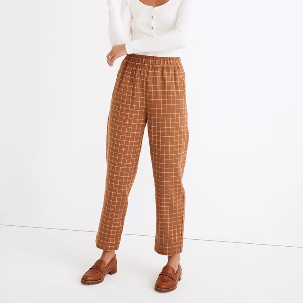 Madewell Waffleback Pull-On High-Rise Tapered Pants in Windowpane